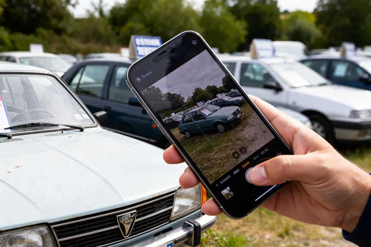 Téléphone photographiant voiture pour vente de véhicule du domaine de l'état pour particulier